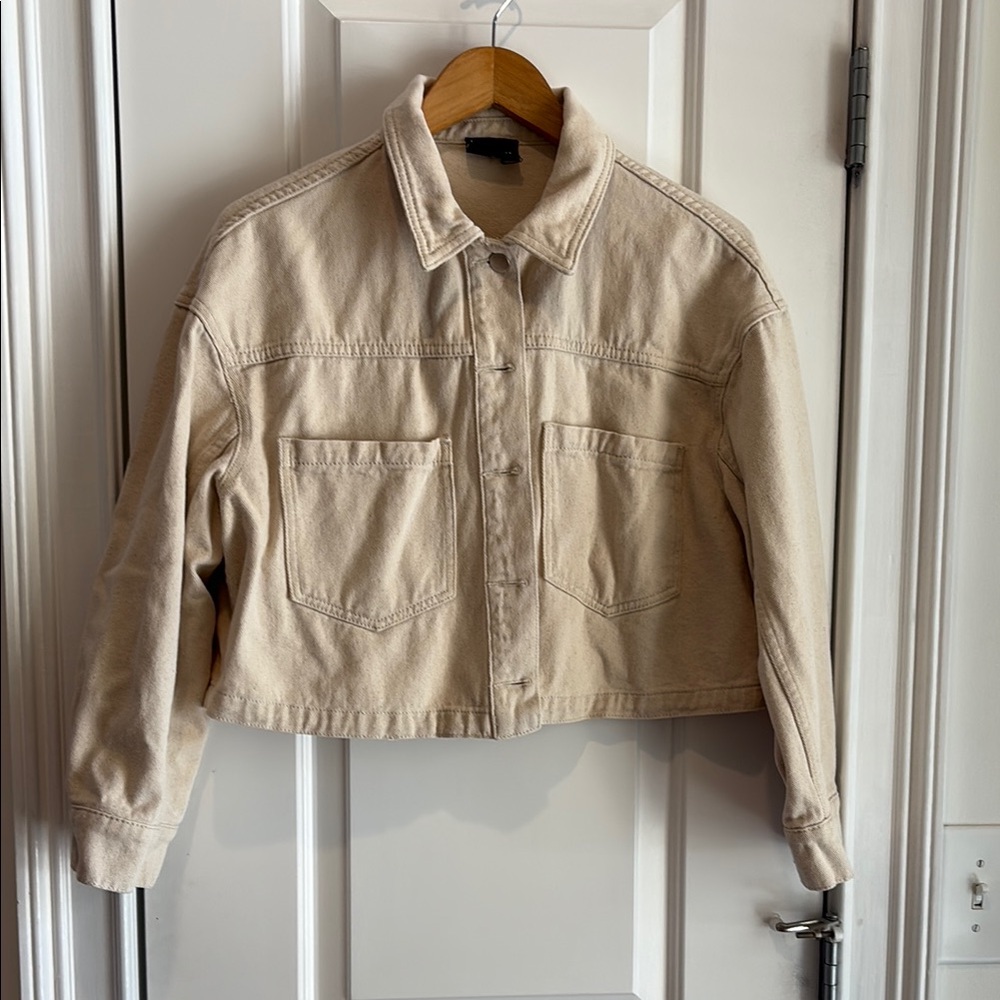 Women's Cream Lightweight Soft Cropped Denim Jacket